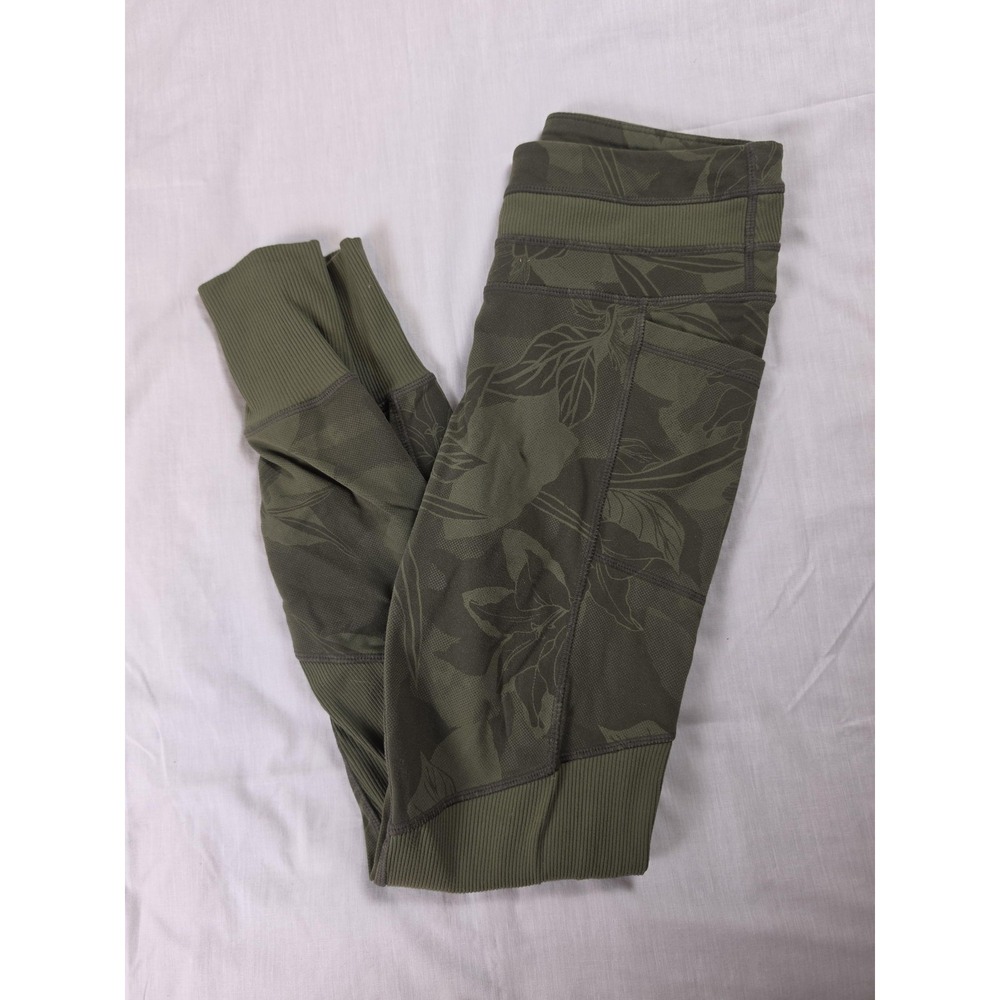 Athleta Leggings Womens Small Green Floral Supplex Ankle Yoga Athletic 591347-00